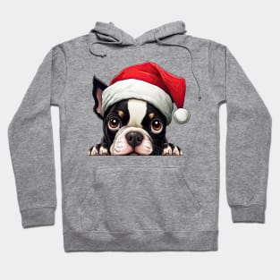 Christmas Peeking Boston Terrier Dog Hoodie